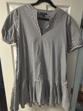 J. Crew Navy & White Striped Peplum Short-Sleeve Shift Dress